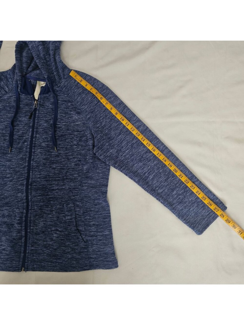 Green Tea Blue Heathered Full Zip Front Drawstring Hoodie Sweater Women's XL - Picture 5 of 10